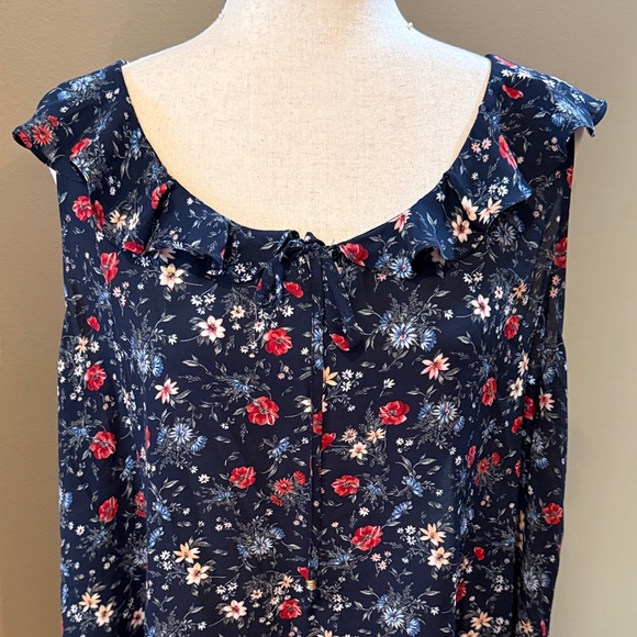 Navy Floral Ruffle Blouse - Picture 2 of 16